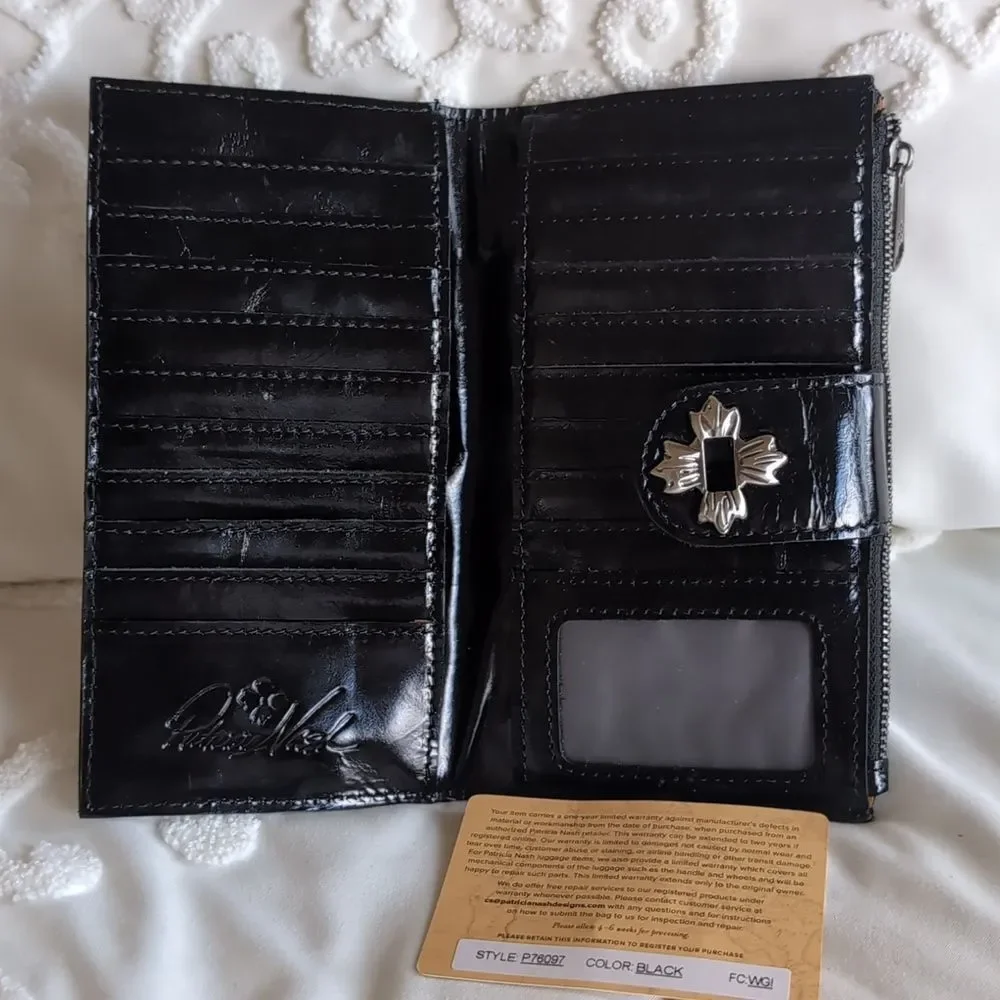 Patricia Nash 🖤 Black Patent Leather- Marene Twist Lock Wallet NWT